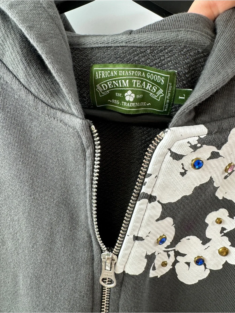 Denim Tears Cotton Wreath Zip Hoodie Gray – Men's Large 100% Cotton - Picture 4 of 9